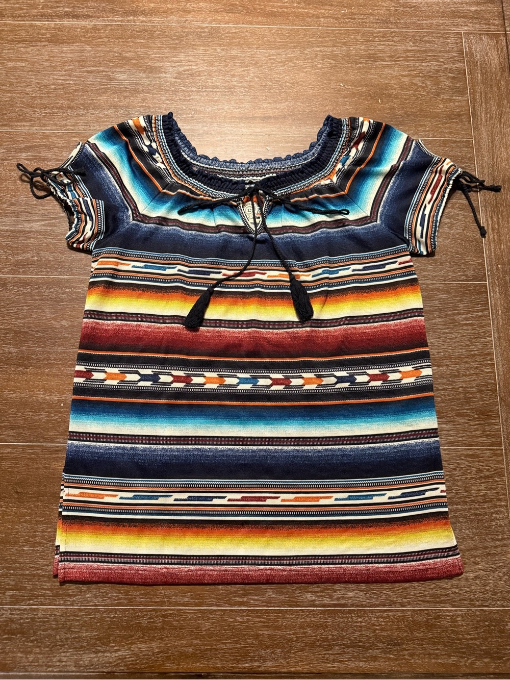 Double D Ranch Multicolor Striped Southwestern Blouse - Navy, Teal, Yellow, Red